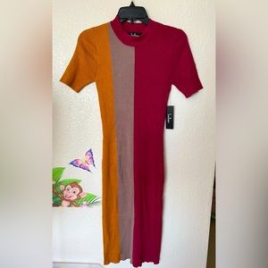 Dianna Magenta Color Block Short Sleeve Bodycon Dress